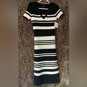 Ellen Tracy Black and White Striped Bodycon Dress